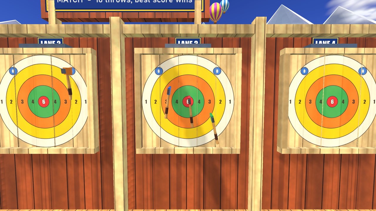 Axes stuck in a board, up close